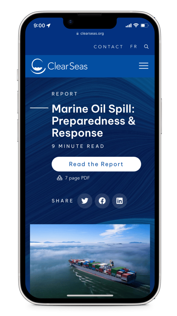 Clear Seas Report Page on Mobile