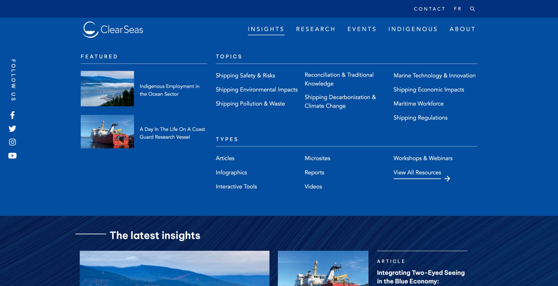 Clear Seas Website Mega Menu