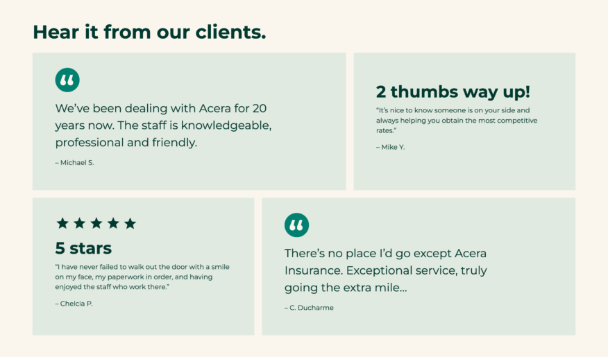 Acera Insurance Client Testimonials