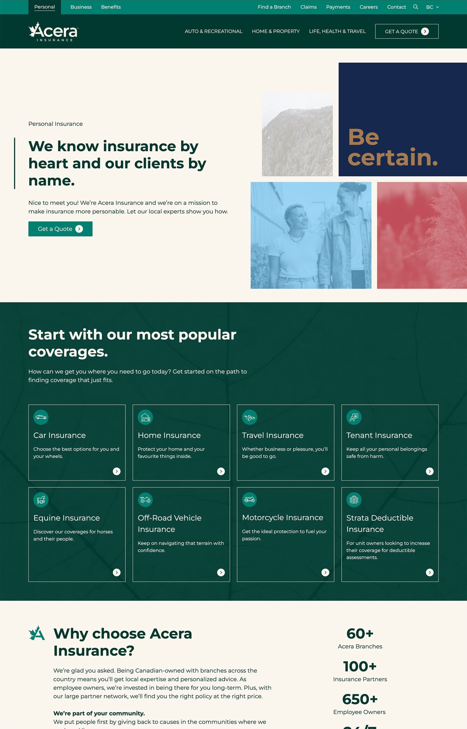 Acera Insurance Website Screenshot