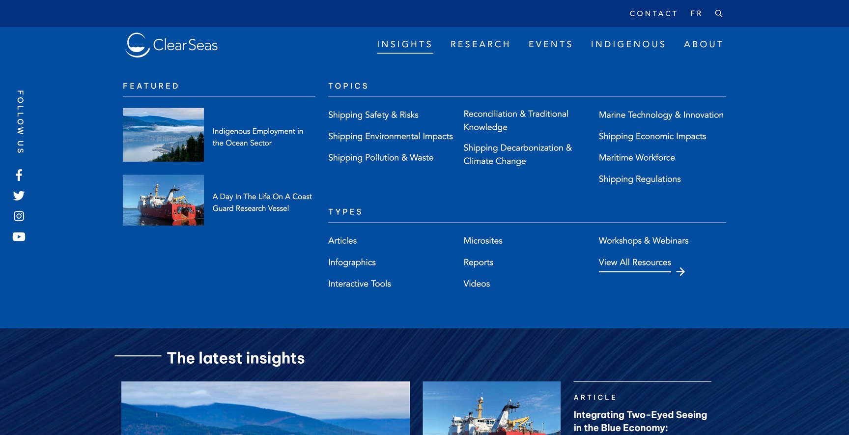 Clear Seas Website Mega Menu