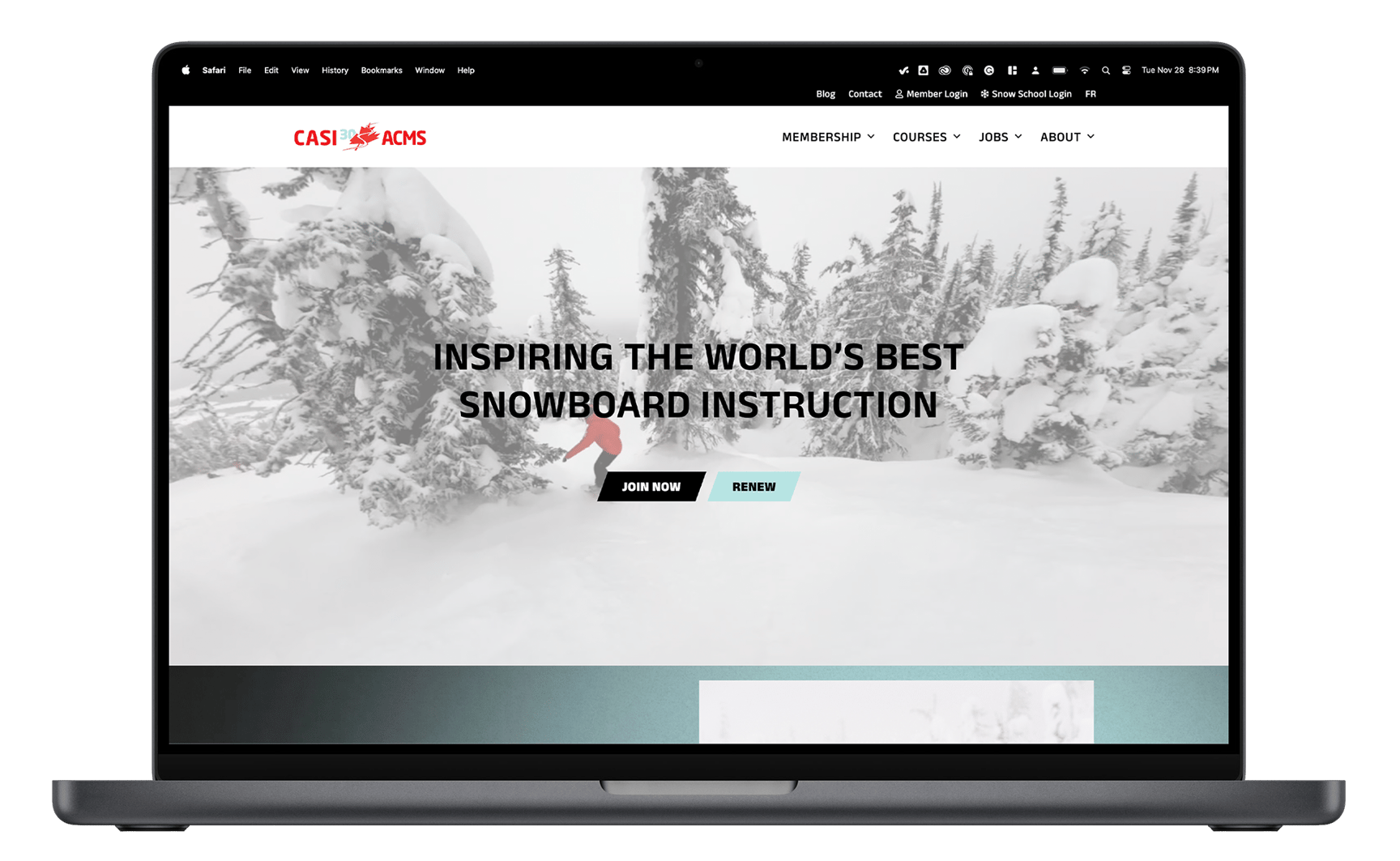 Mockup of the Canadian Association of Snowboard Instructors website.