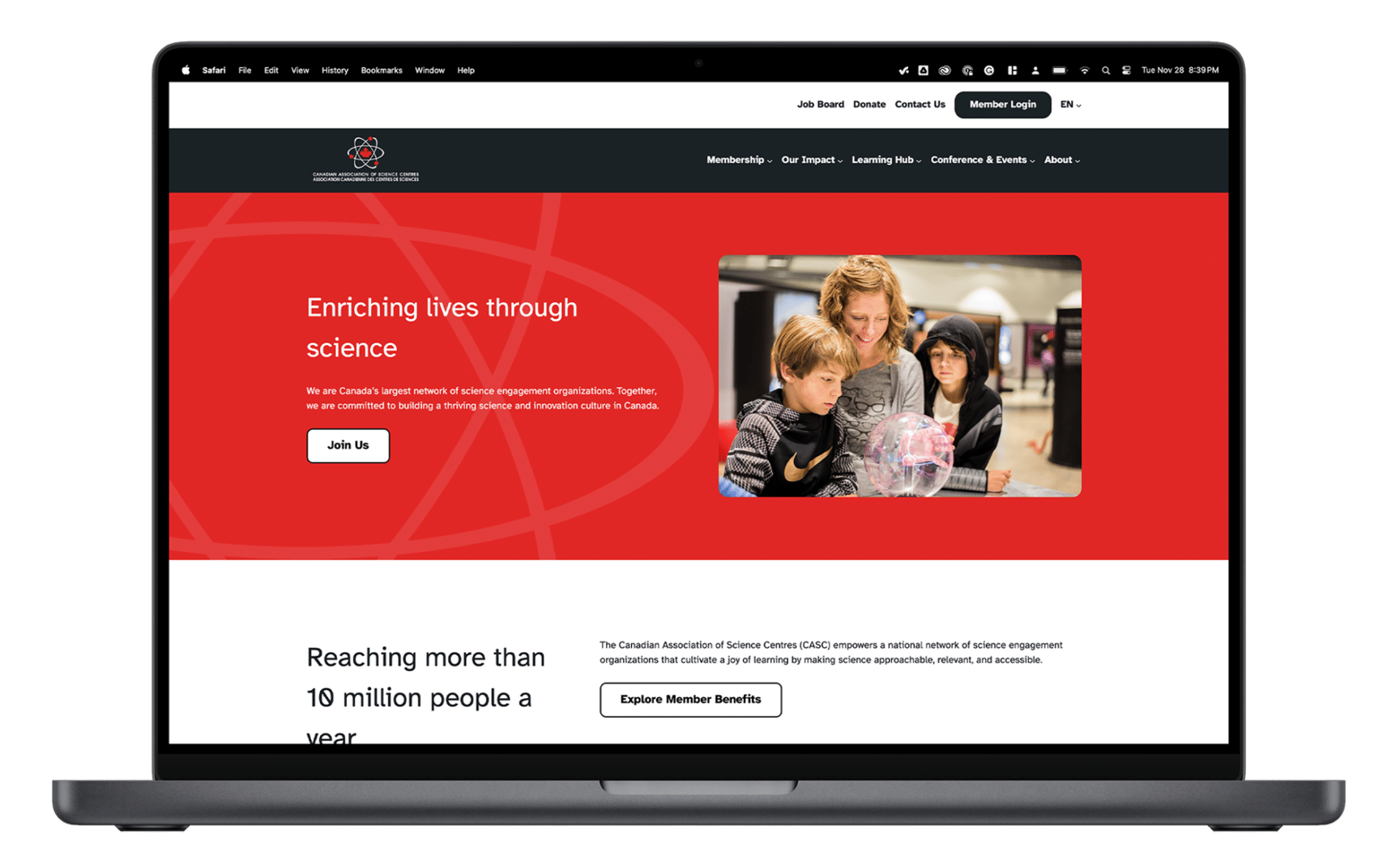 Mockup of the Canadian Association of Science Centres website.