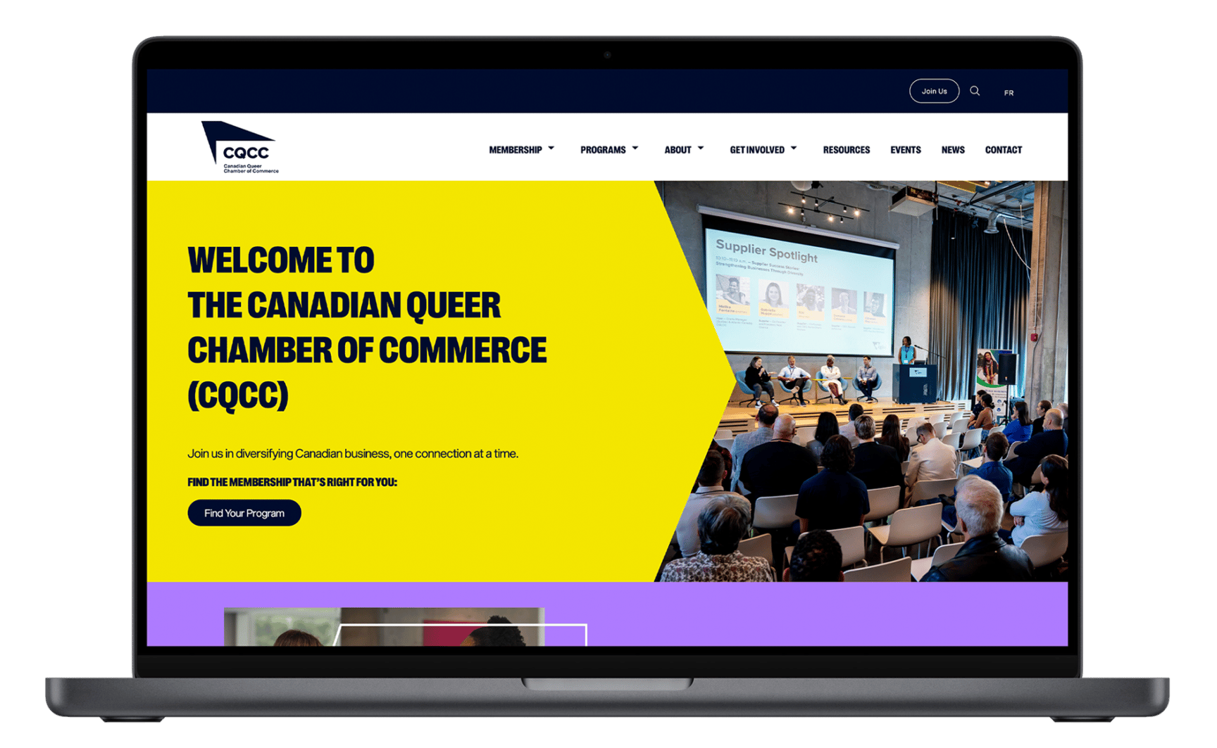 Mockup of the Canadian Queer Chamber of Commerce website.