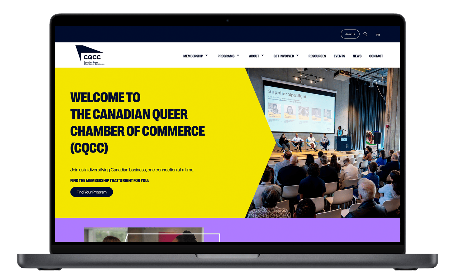 Mockup of the Canadian Queer Chamber of Commerce website.