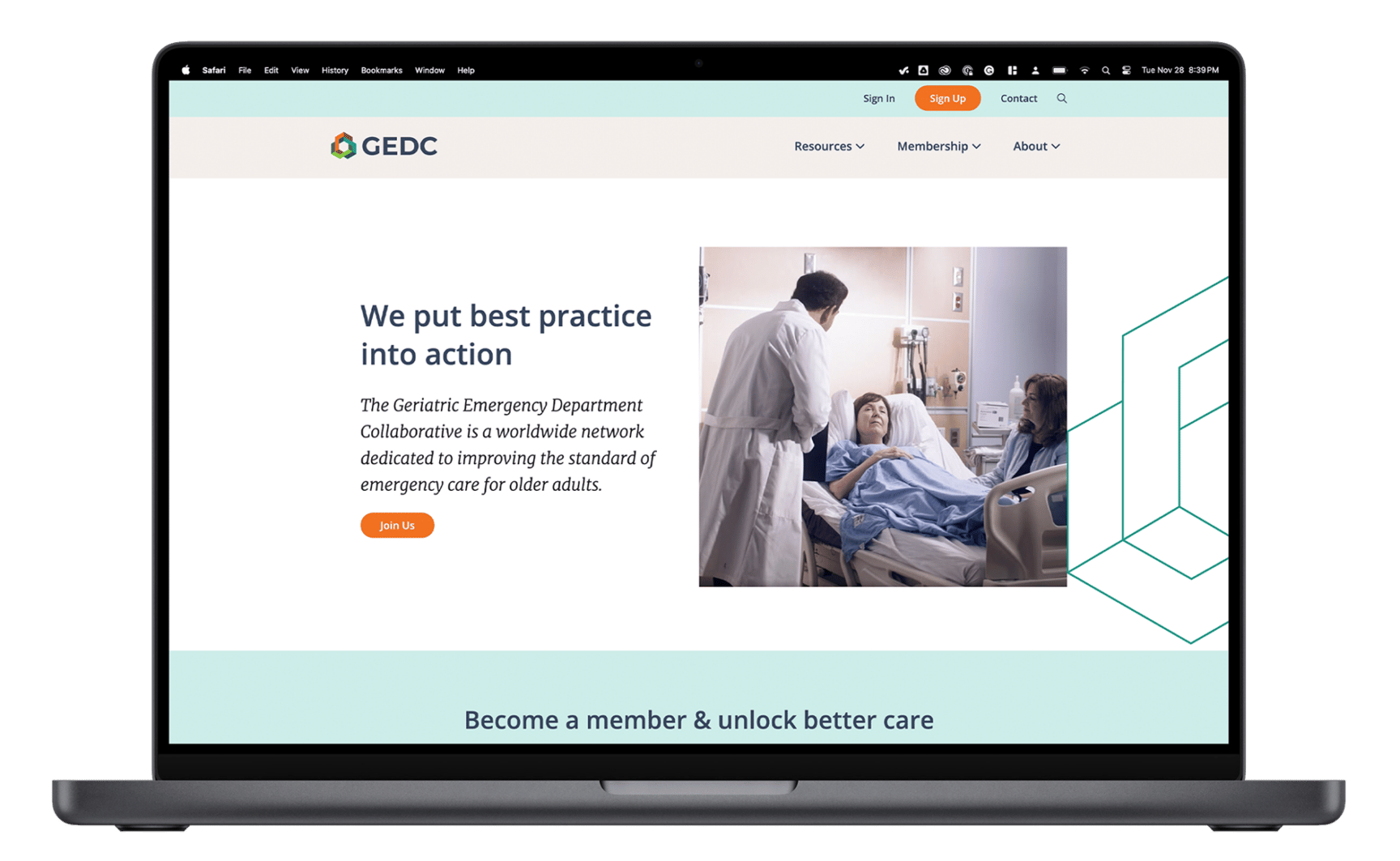 Mockup of the Geriatric Emergency Department Collaborative website.