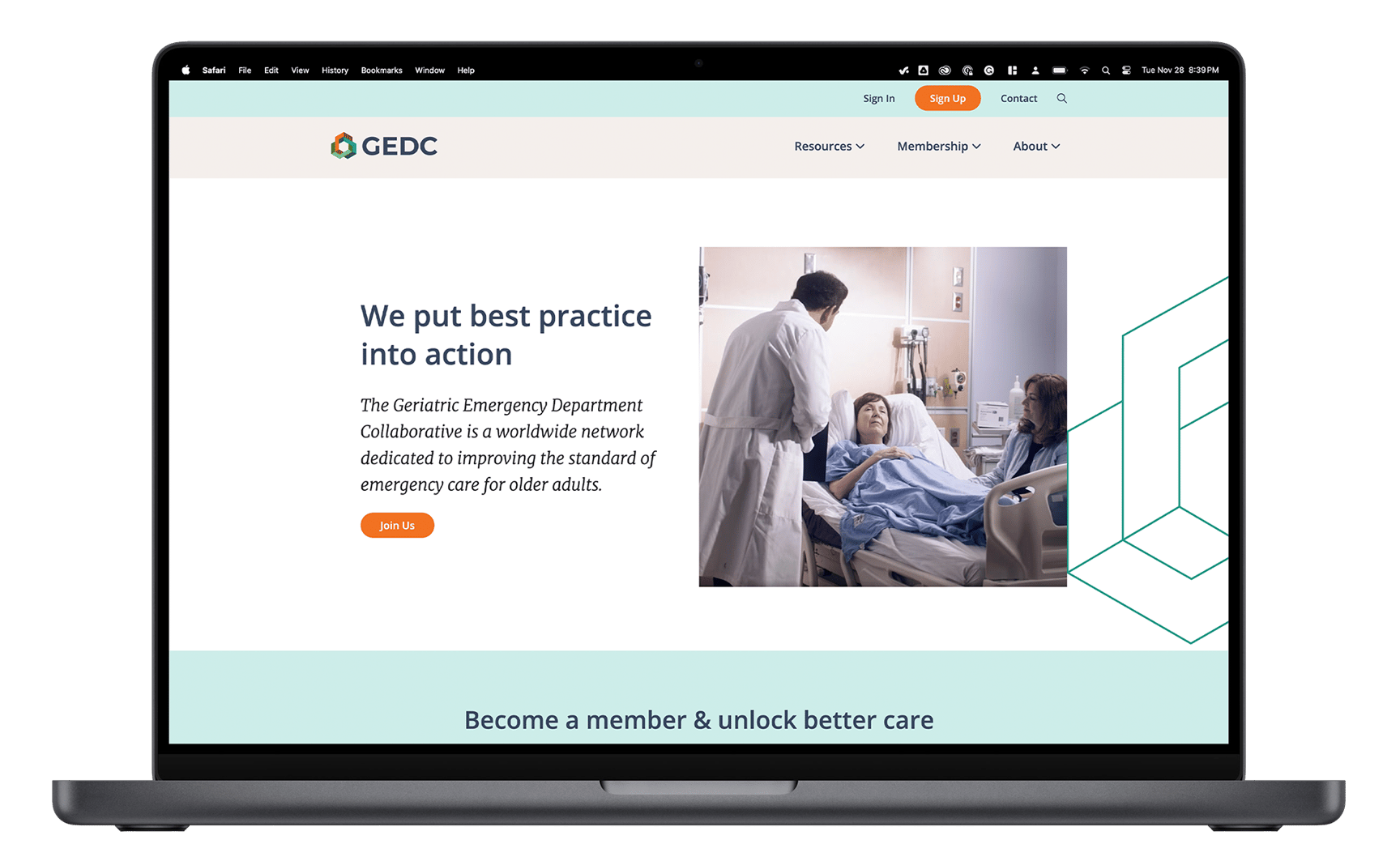Mockup of the Geriatric Emergency Department Collaborative website.