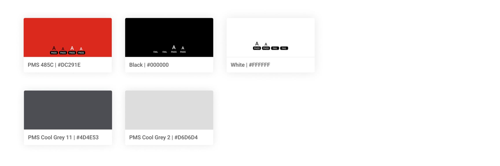 The CSIA colour palette: PMS 485C red, black, white, and two cool greys.