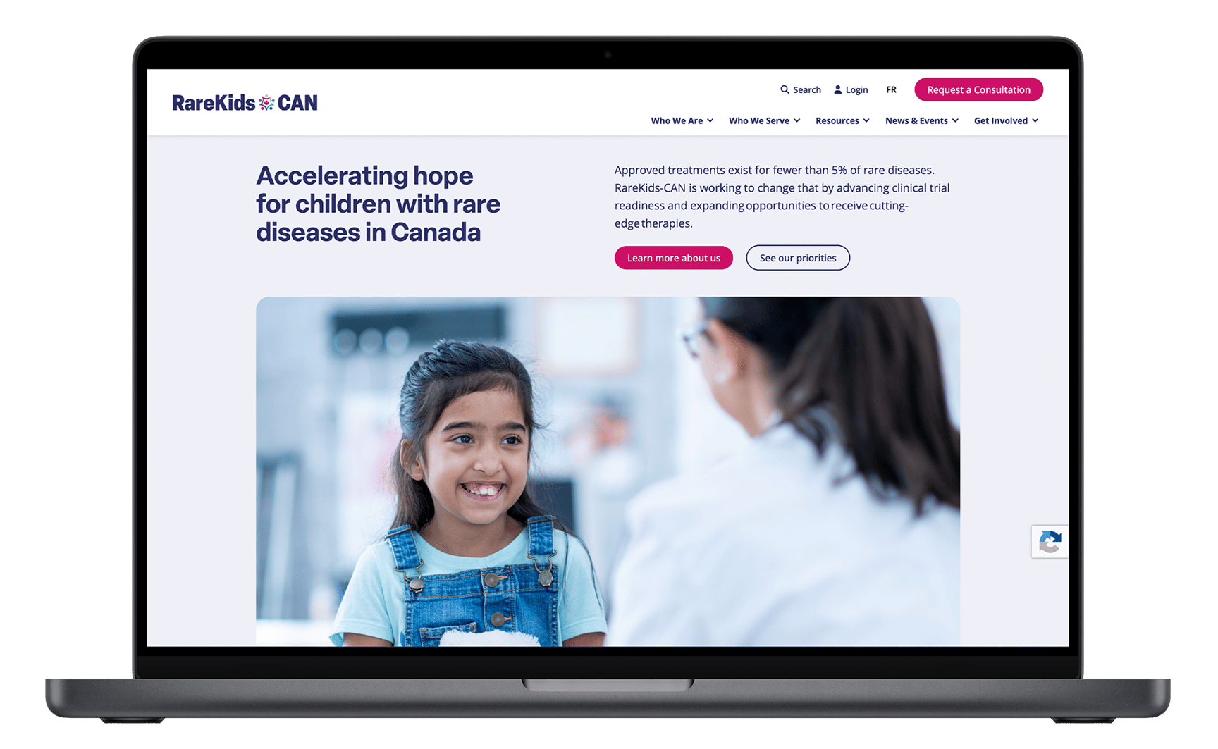 Mockup of the RareKids-CAN website.