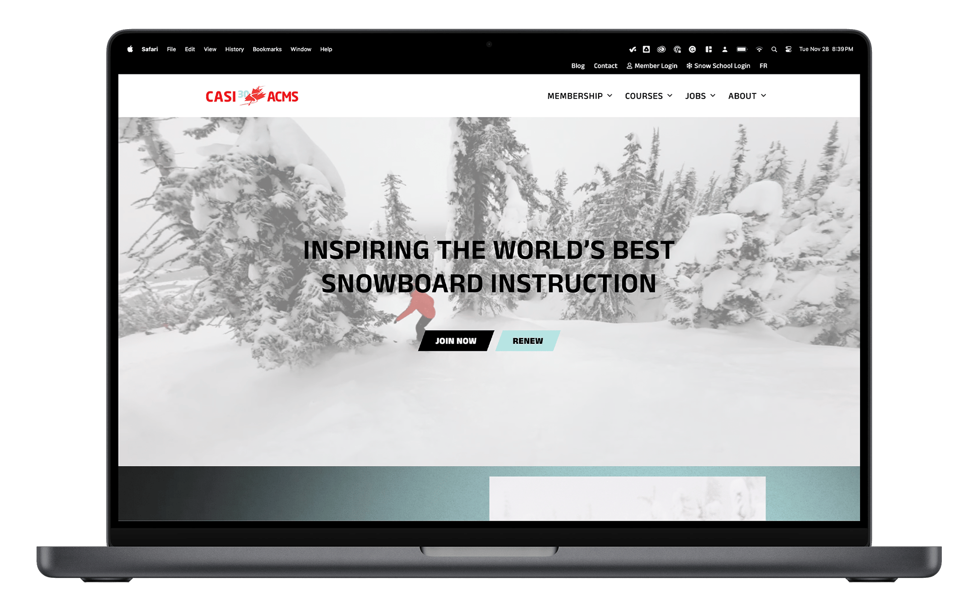 Mockup of the Canadian Association of Snowboard Instructors website.
