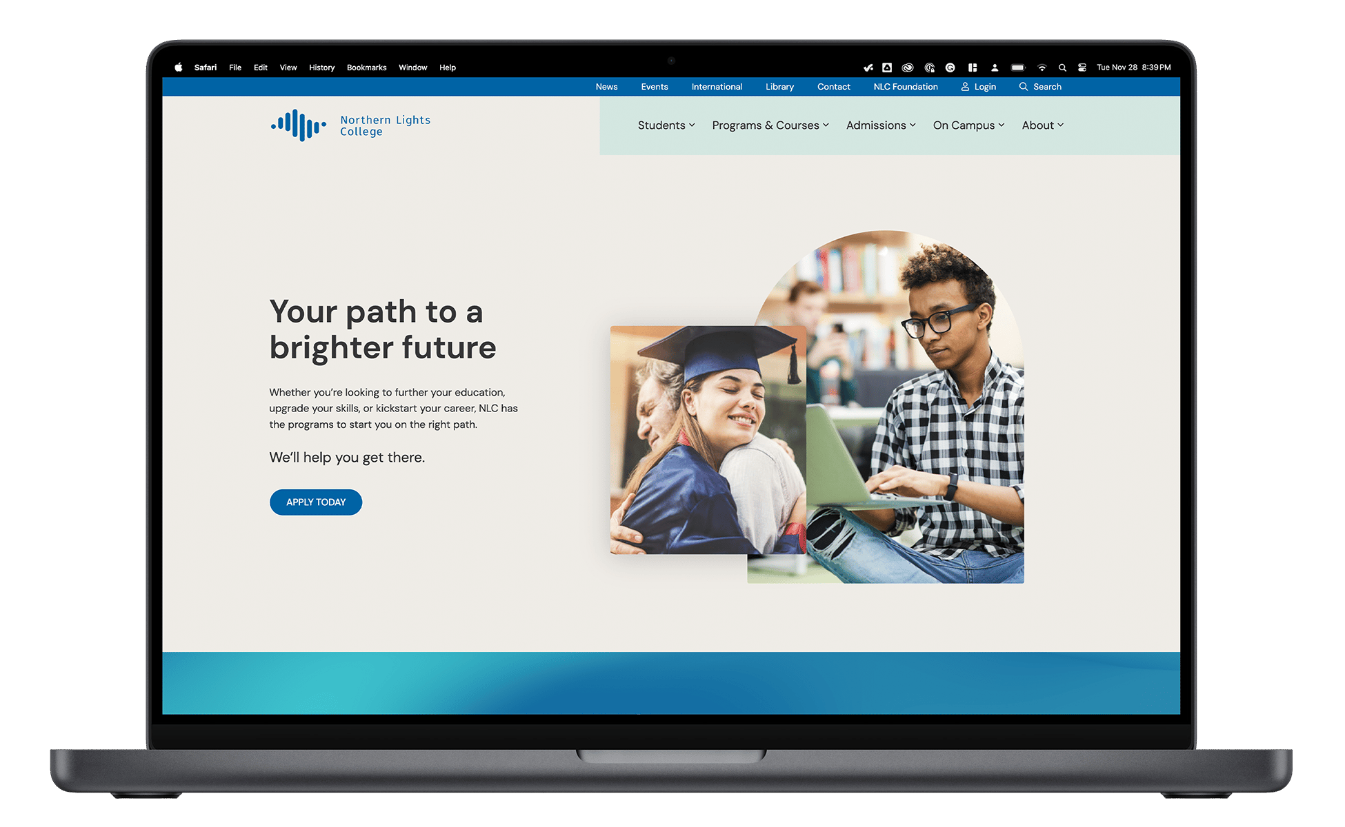 Mockup of the Northern Lights College website.