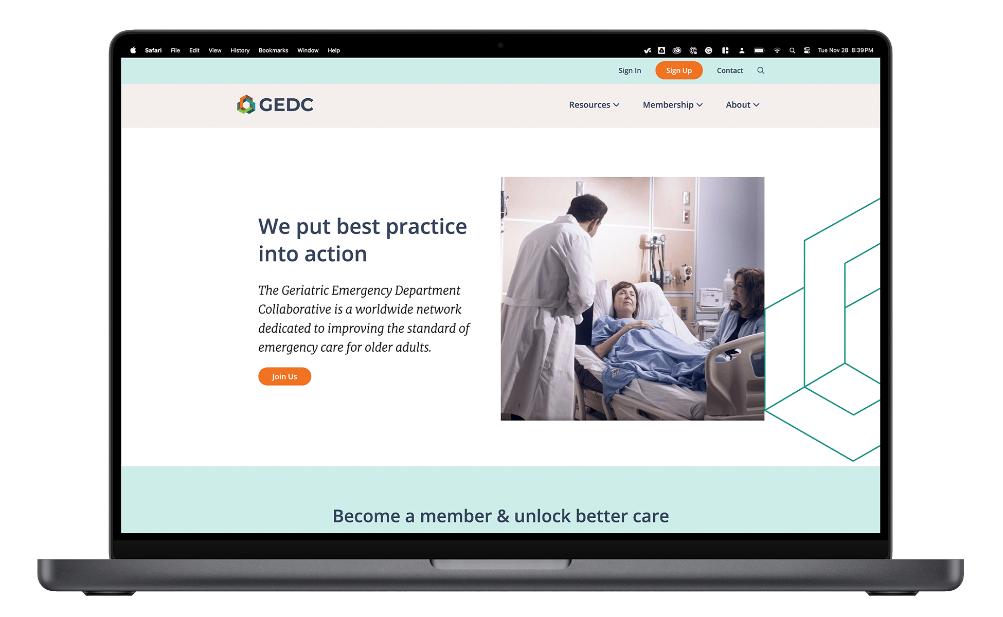 Mockup of the Geriatric Emergency Department Collaborative website.