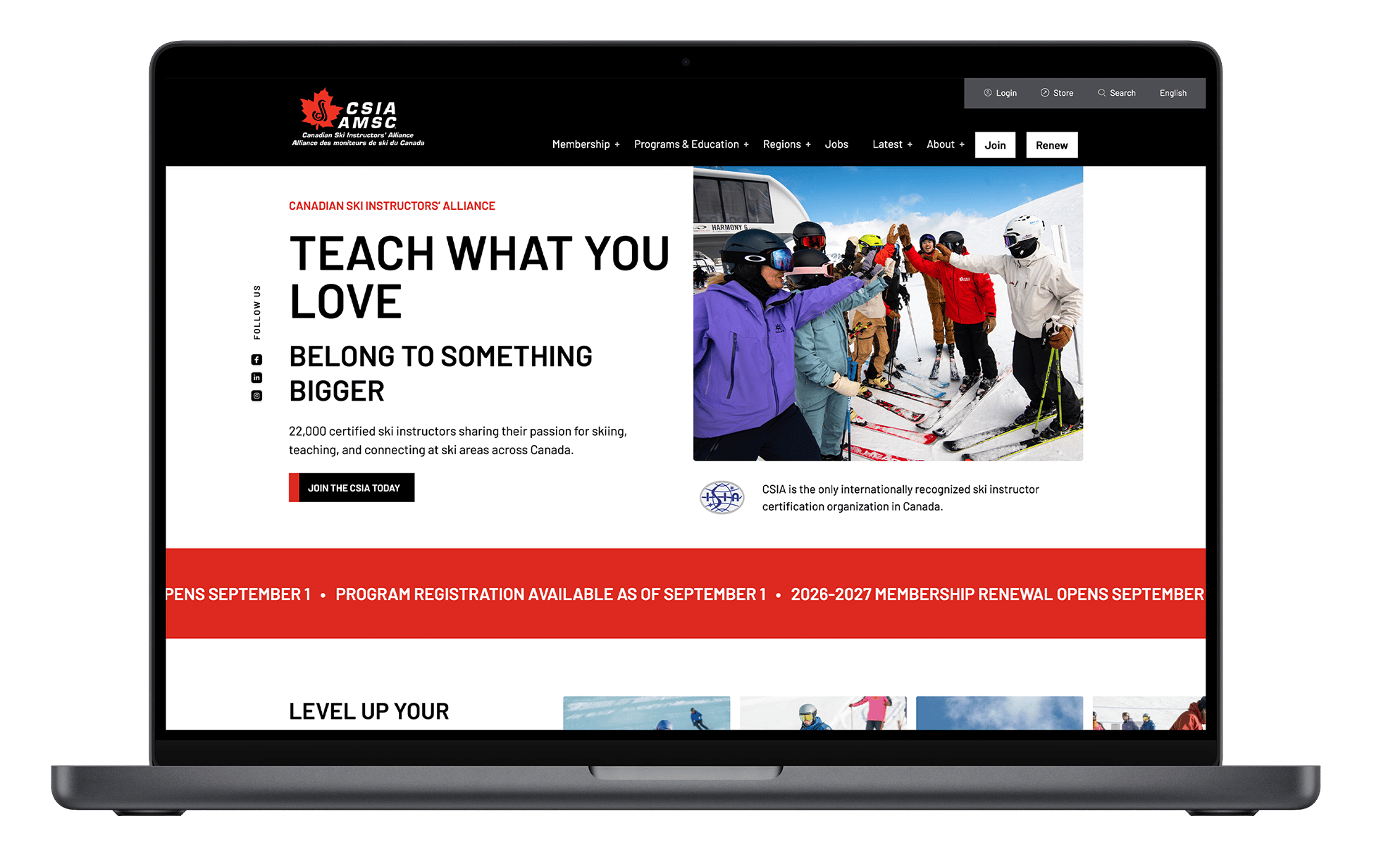 Mockup of the Canadian Ski Instructors’ Alliance website.