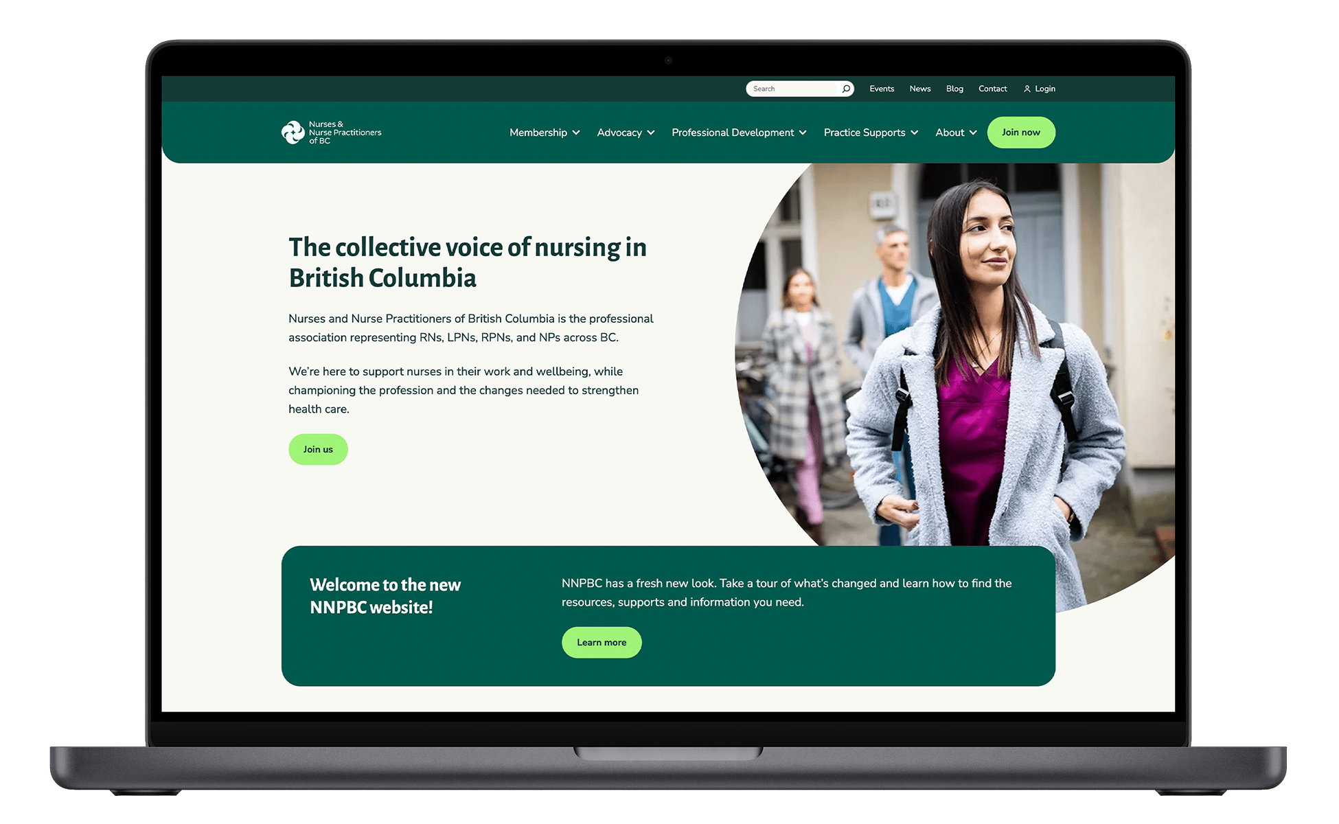 Mockup of the Nurses and Nurse Practitioners of BC website.