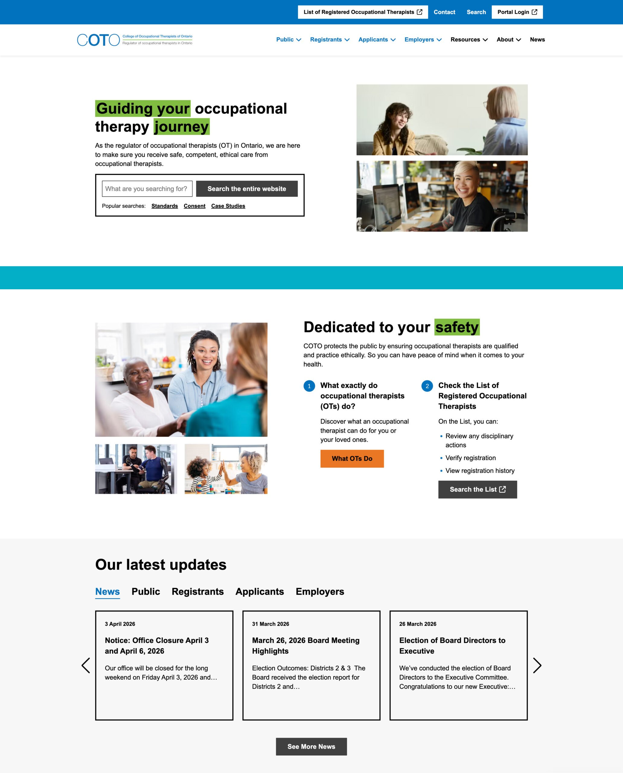 College of Occupational Therapists Website Screenshot