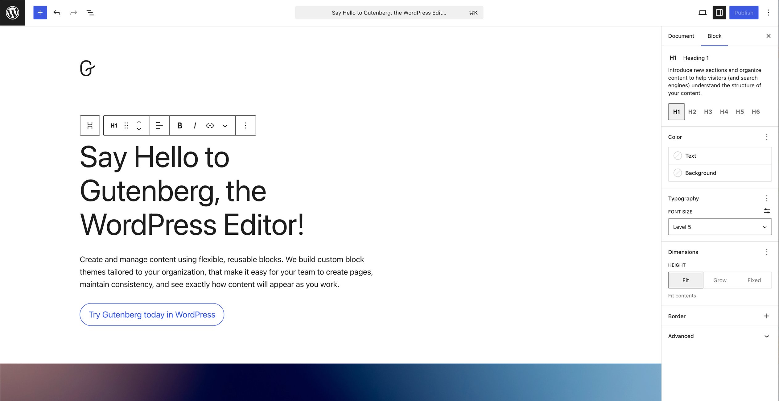 Screenshot of Gutenberg Block Editor