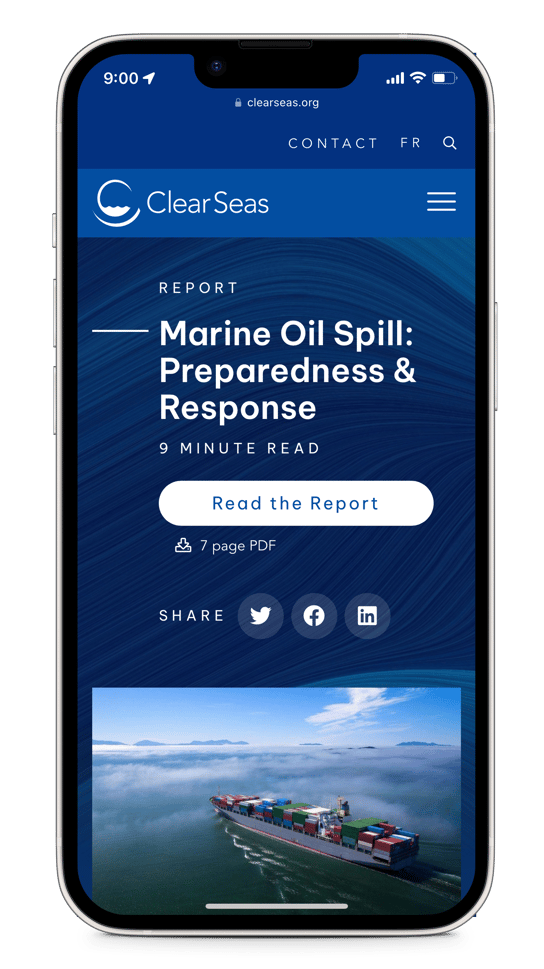 Clear Seas Report Page on Mobile