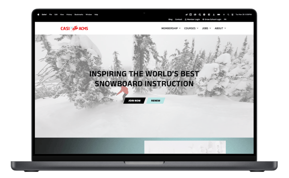 Mockup of the Canadian Association of Snowboard Instructors website.
