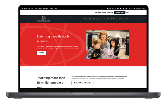 Mockup of the Canadian Association of Science Centres website.