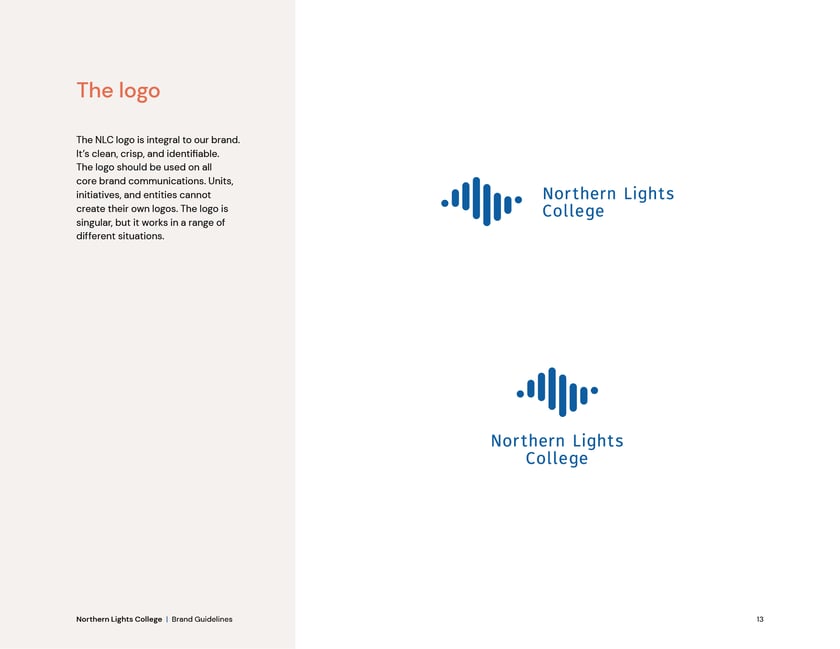 Northern Lights College brand guidelines, page 13: the Northern Lights College logo.