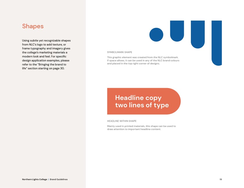 Northern Lights College brand guidelines, page 19: brand shapes.