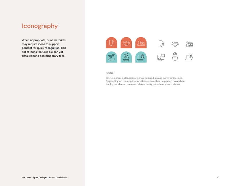 Northern Lights College brand guidelines, page 20: iconography.