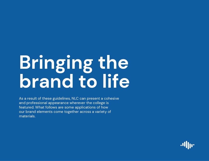 Northern Lights College brand guidelines, page 32: “Bringing the Brand to Life” section opener.