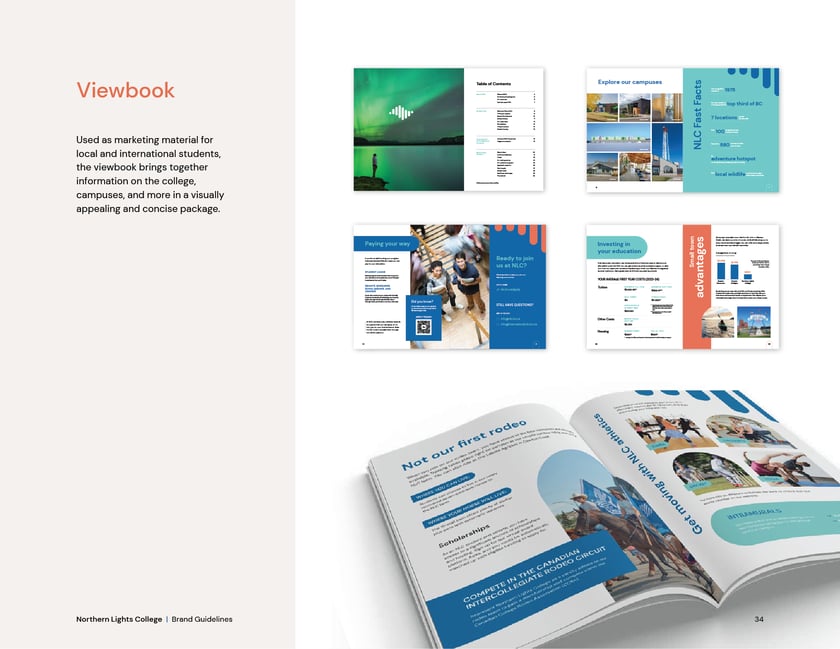 Northern Lights College brand guidelines, page 34: the viewbook.