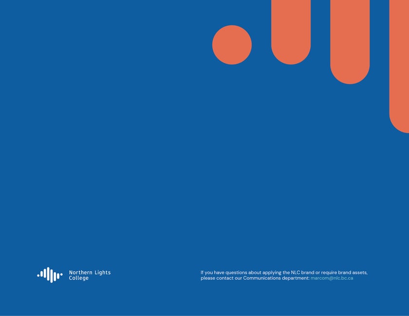 Northern Lights College brand guidelines, page 37: back cover with Communications department contact details.