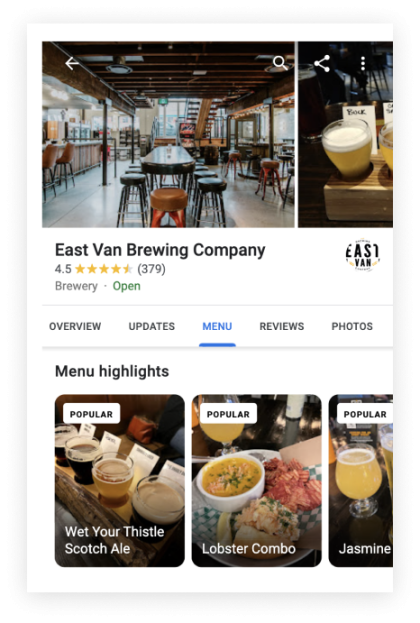 Screenshot of East Van Brewing Company Google Business result