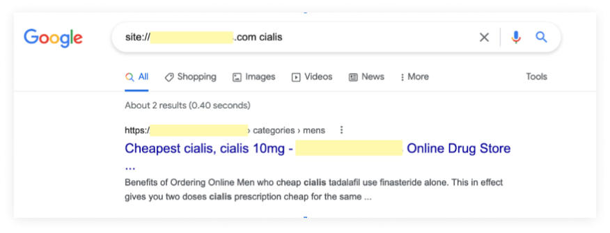 Image of search results with spam text