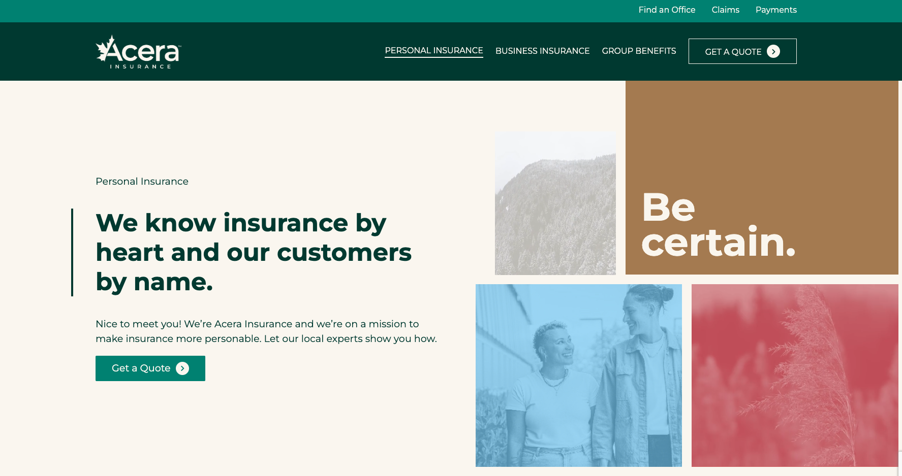 Screencap of homepage of the Acera Insurance website