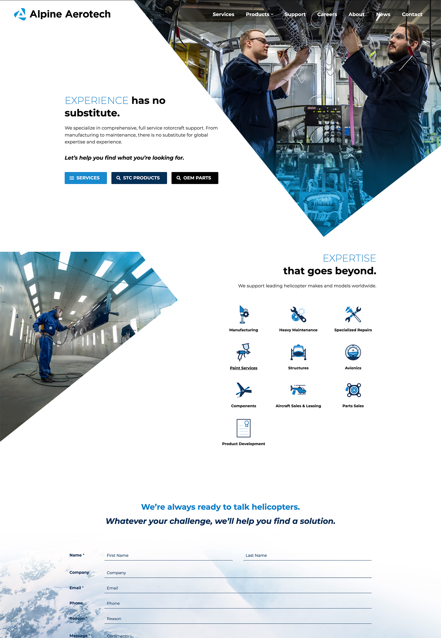 A screenshot showing the Alpine Aerotech homepage.