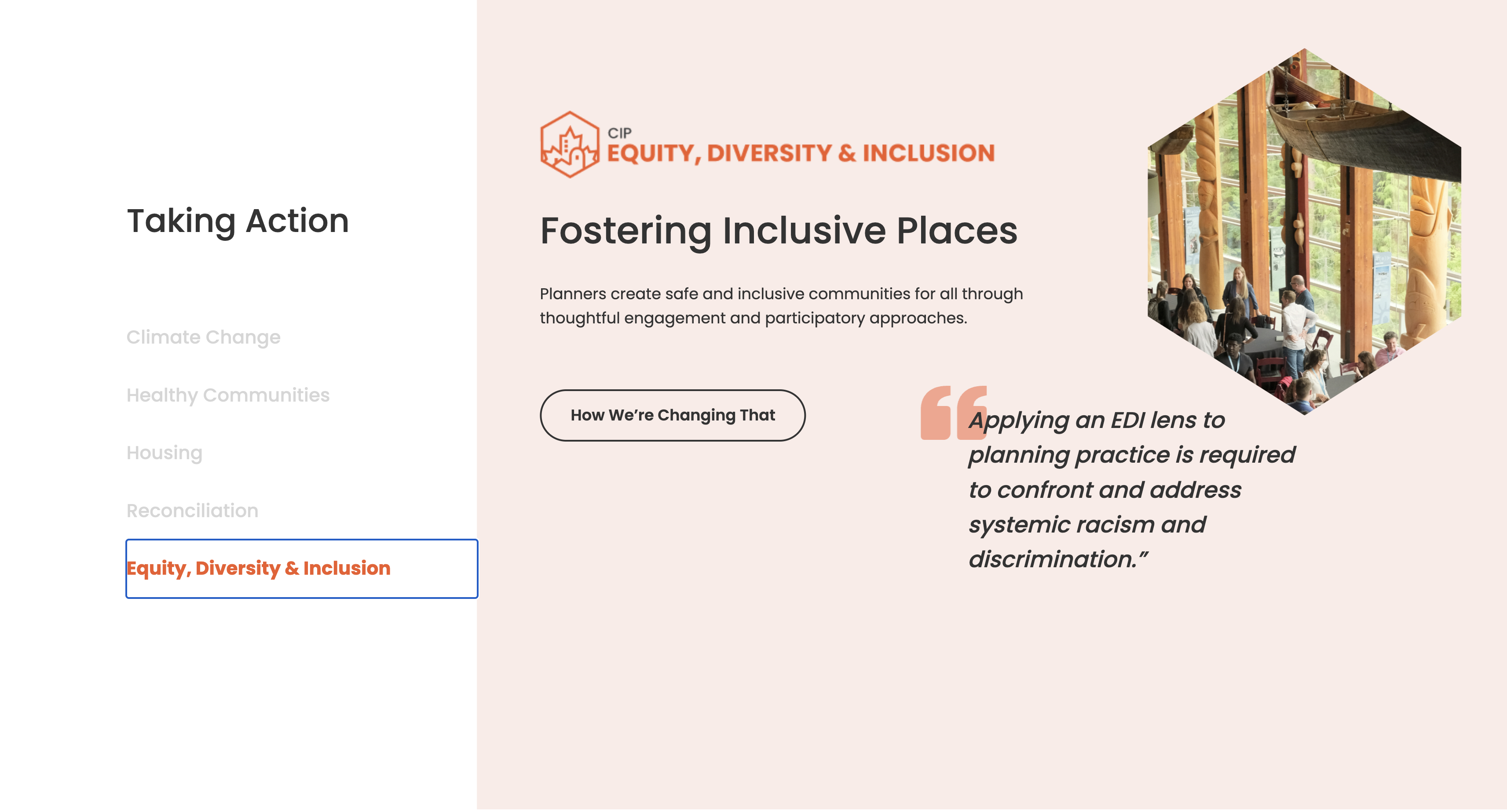 A screenshot of the use of CIP's branding and colour palette to showcase different content as well as the accessibility features.