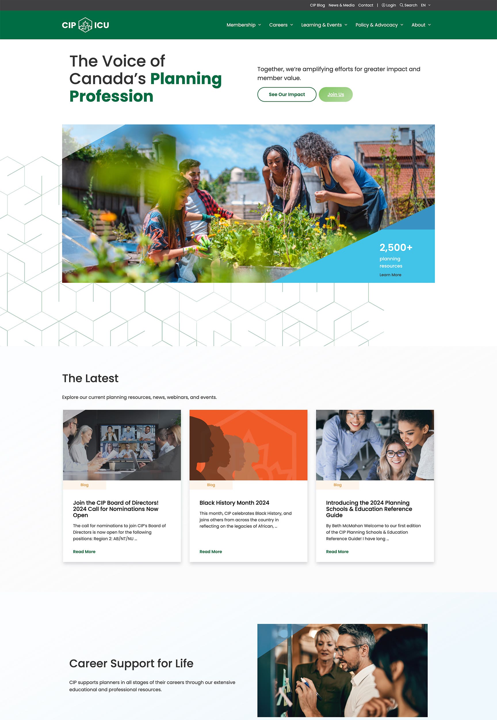 A screenshot of the Canadian Institute of Planners' website.