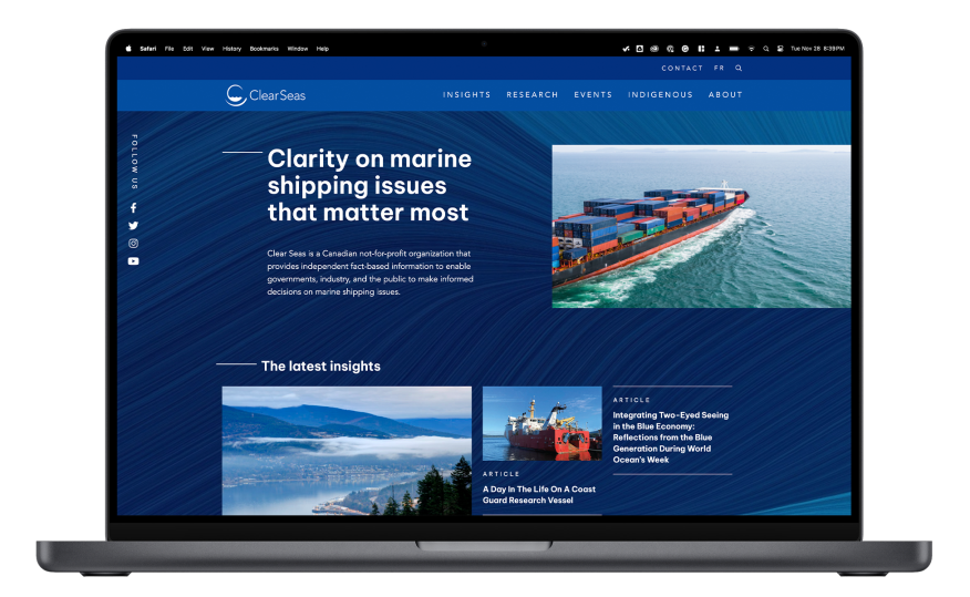 A mockup of the ClearSeas website.