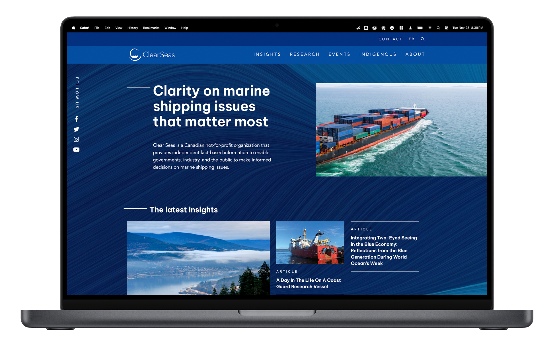 A mockup of the ClearSeas website.