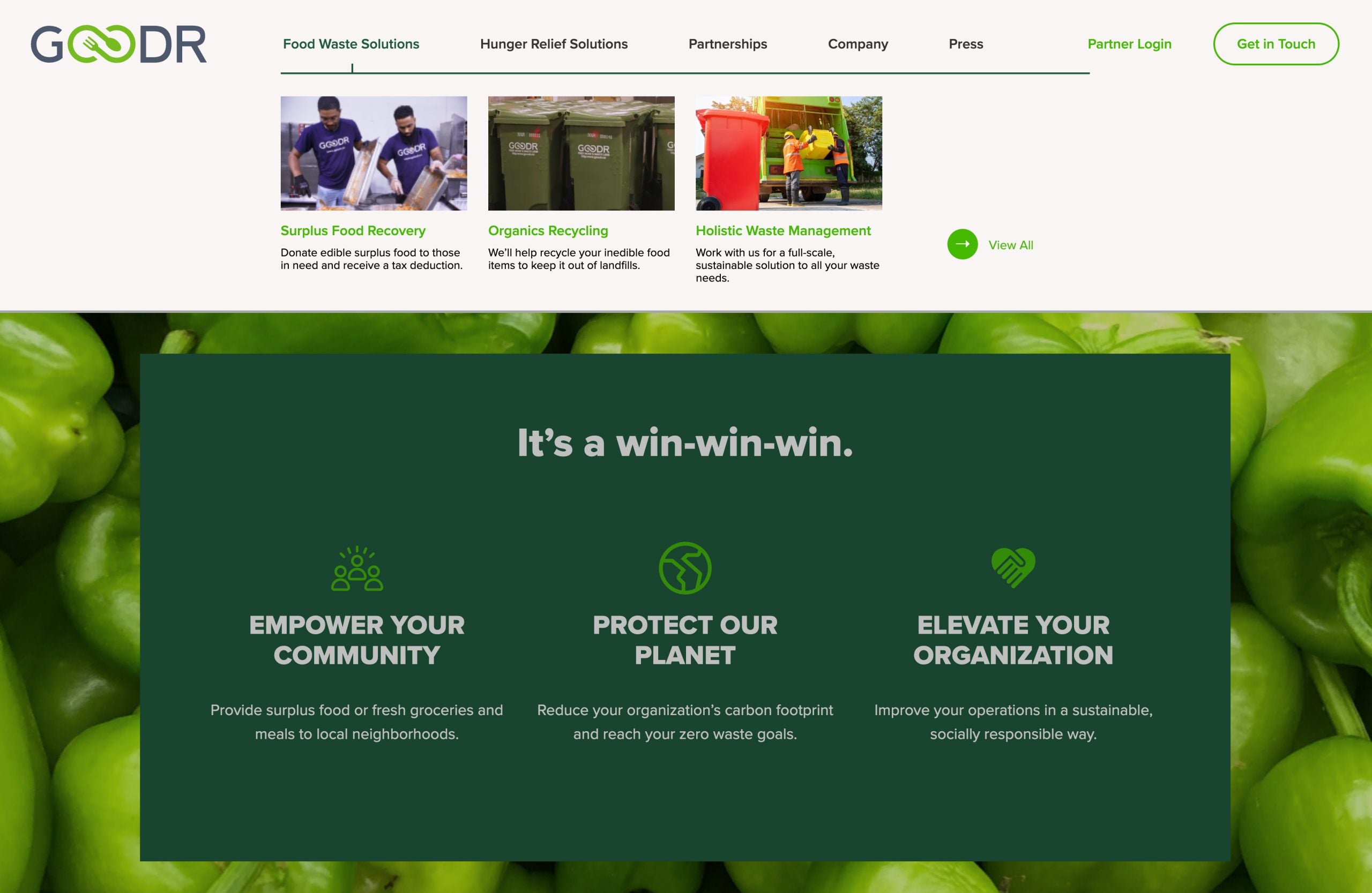 A screenshot showing the messaging on Goodr's website.