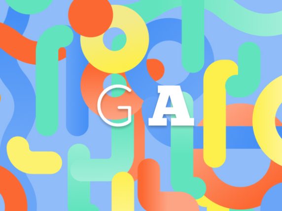 The word "GA (Google Analytics)" on top of colourful abstract background