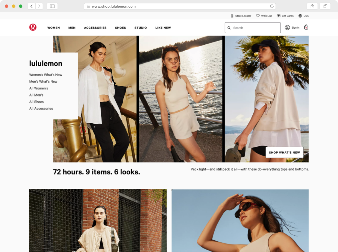 Screenshot of Lululemon Homepage