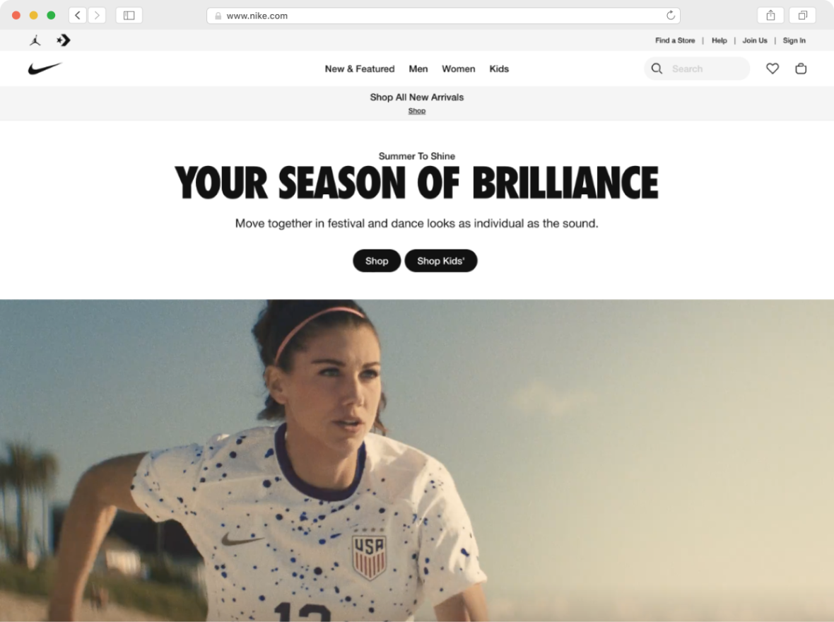Screenshot of Nike Homepage
