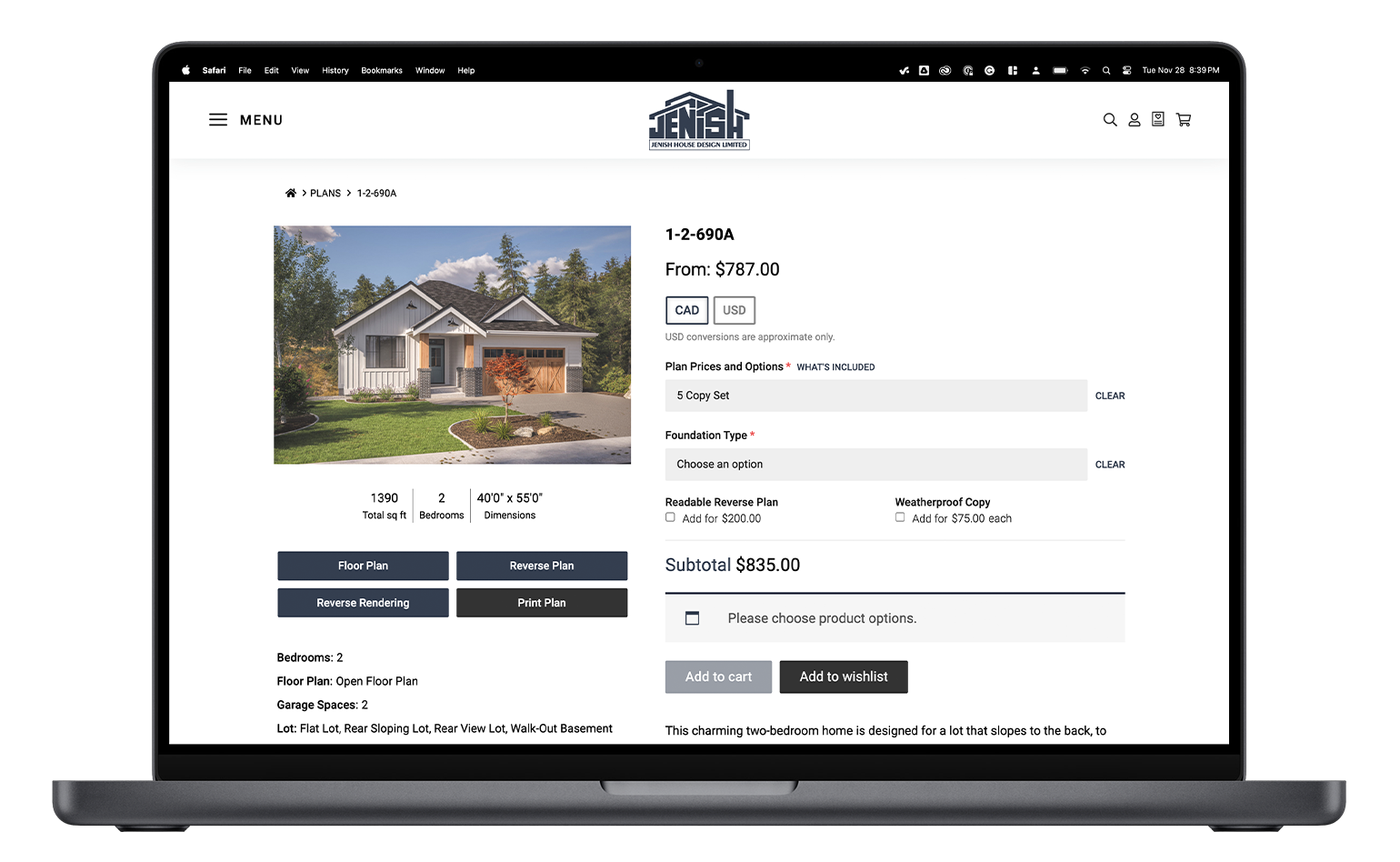A mockup of a WooCommerce product page on Jenish's website.
