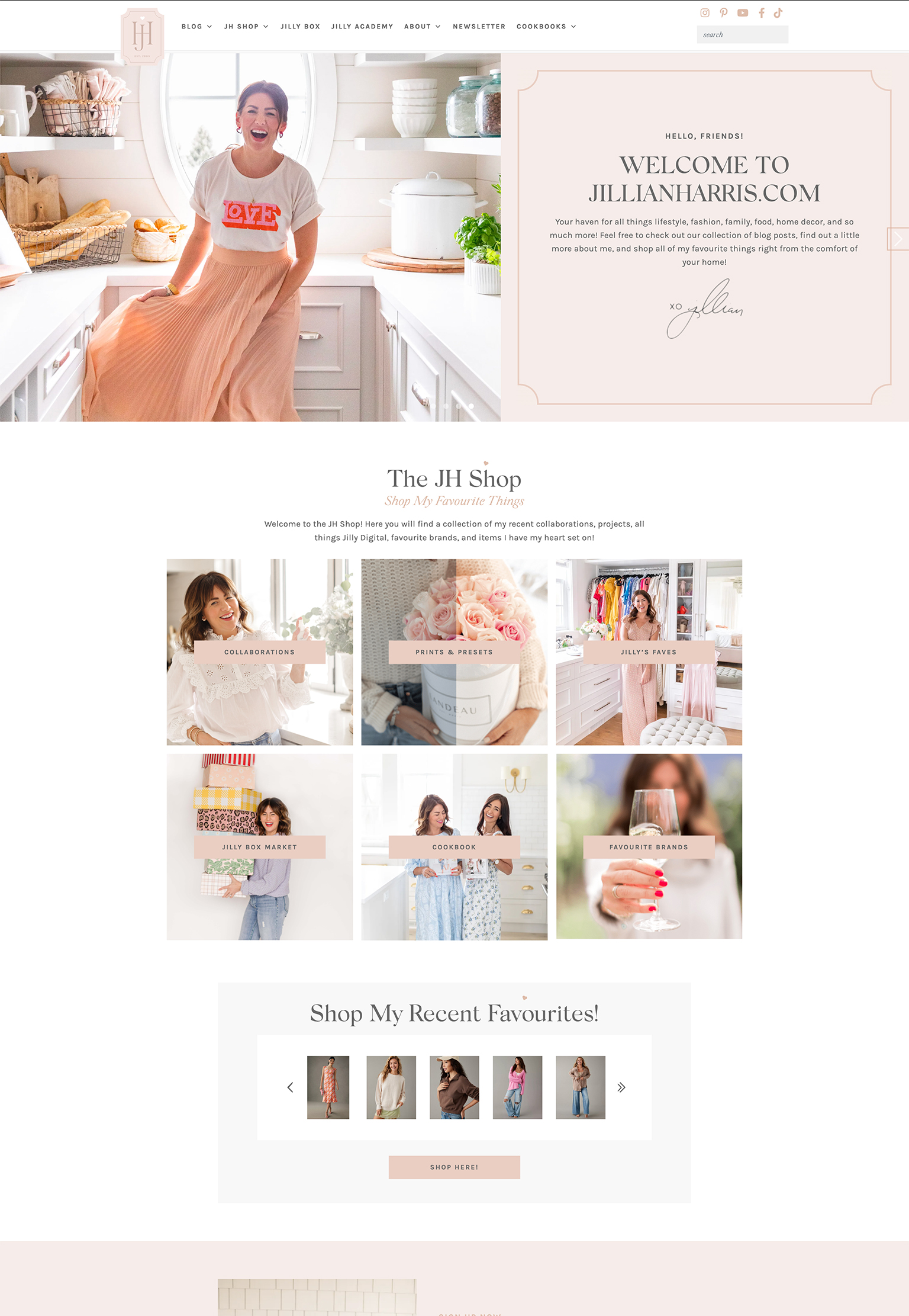 A screenshot of Jillian Harris' WordPress website.