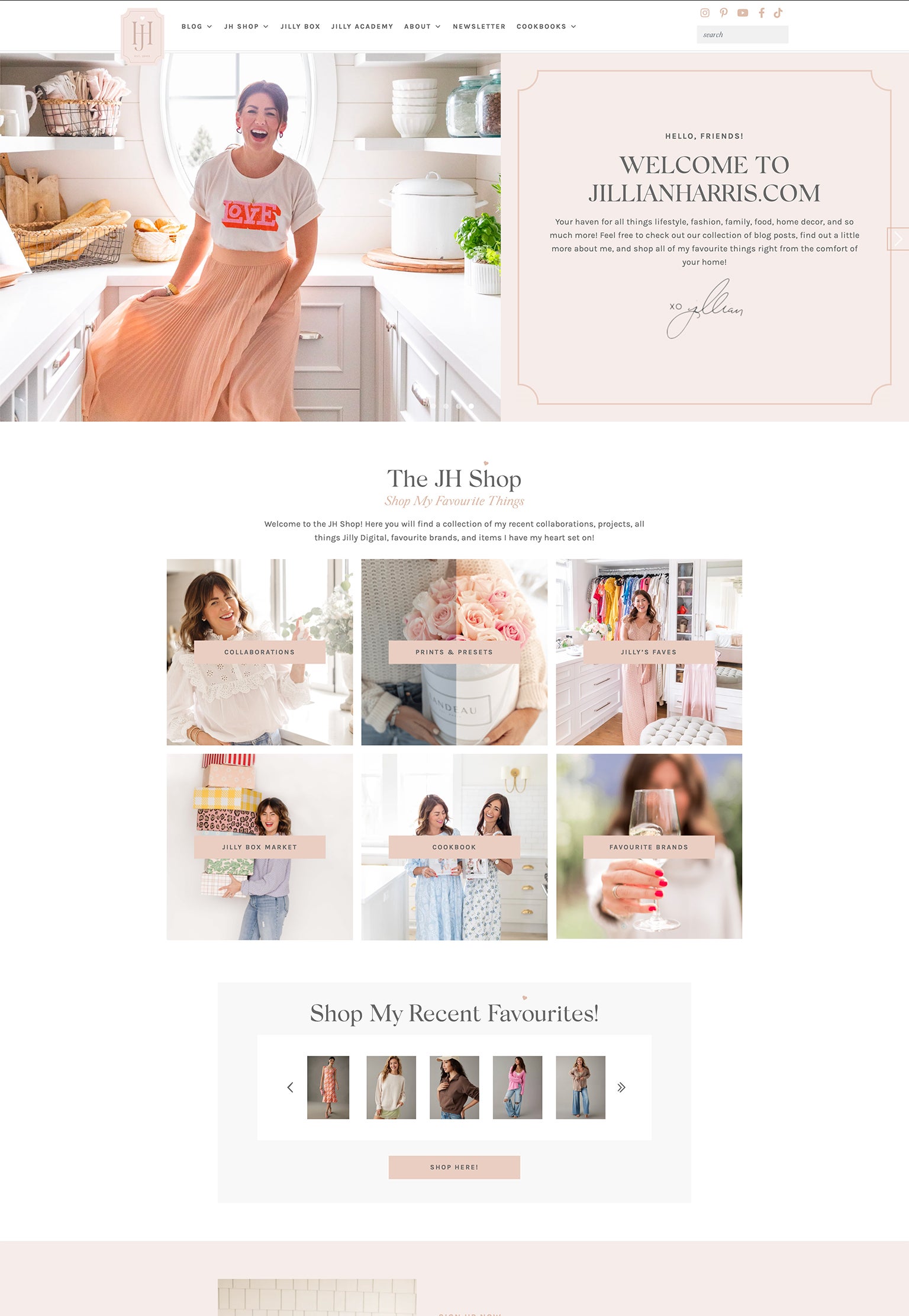 A screenshot of Jillian Harris' WordPress website.