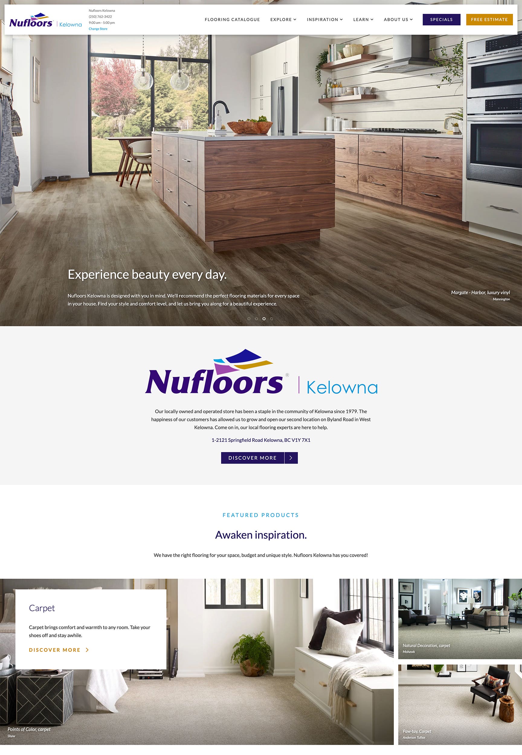 A screenshot of Nufloors Canada's homepage.