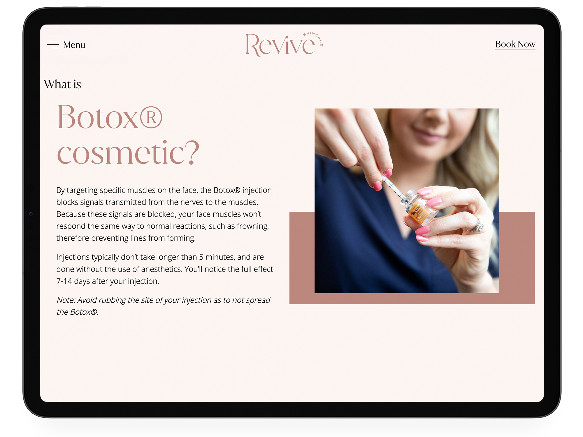 A mockup of the Revive Skincare website on an iPad.