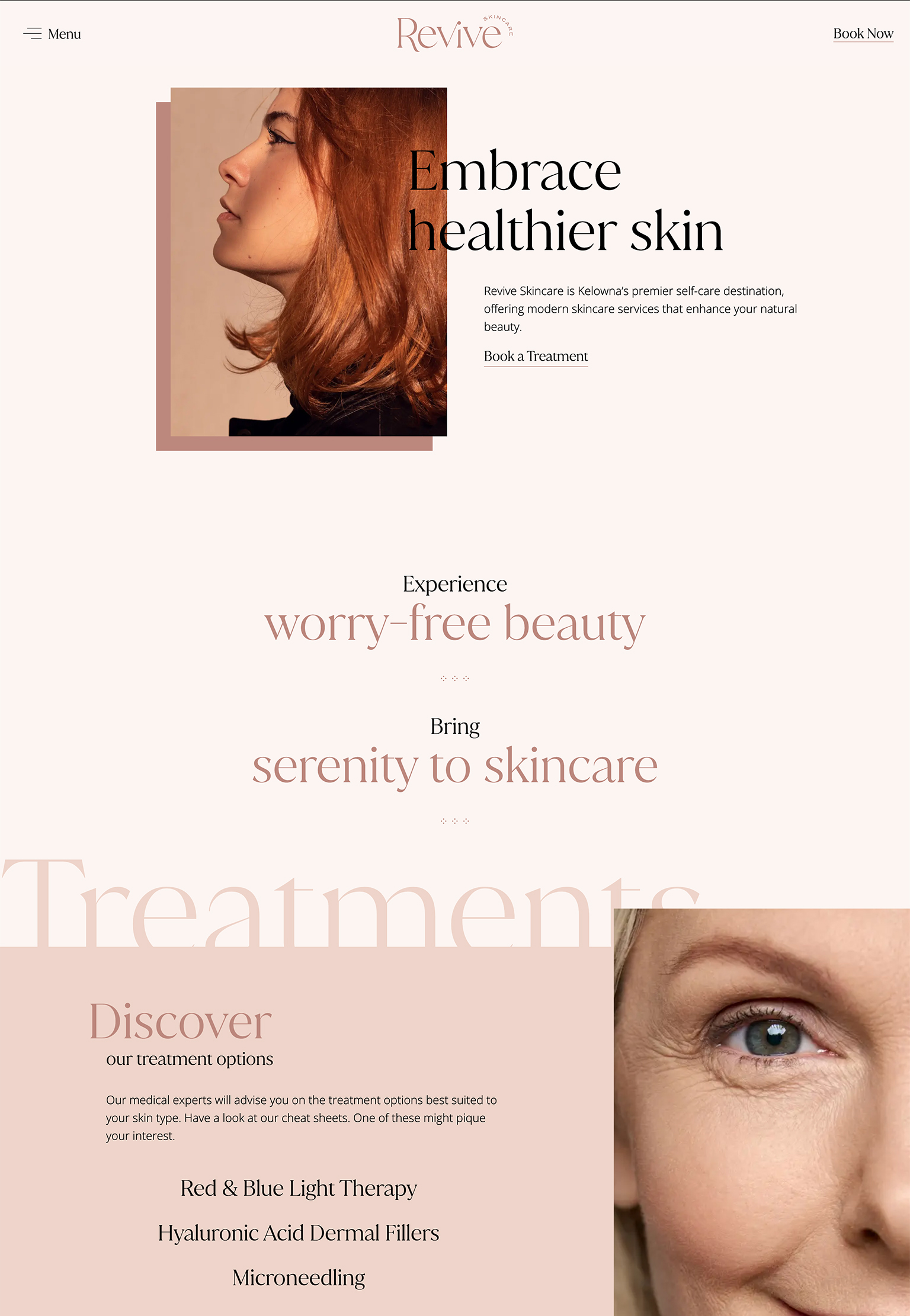 A screenshot of the new Revive Skincare website.