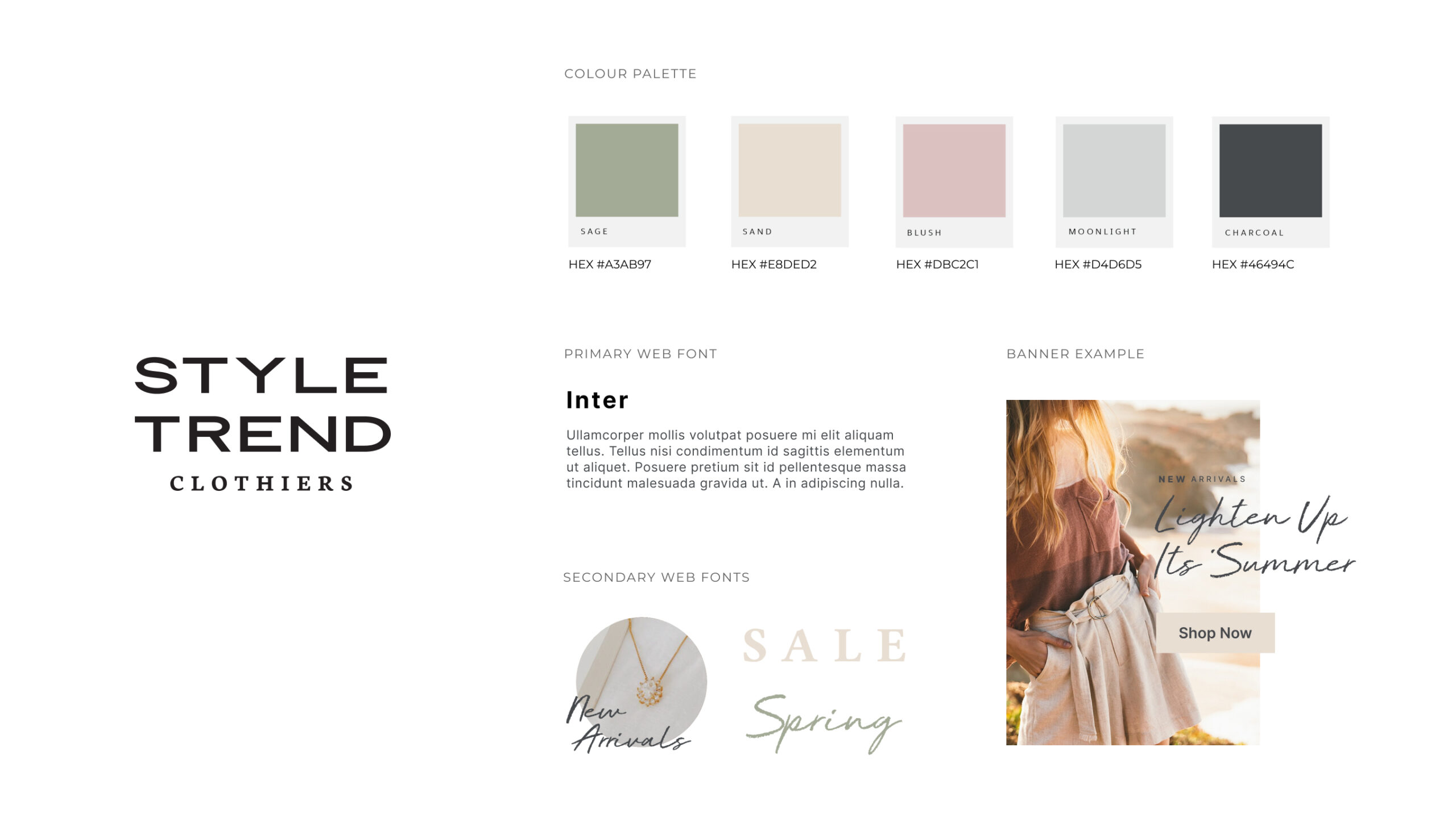 A mockup of the brand guide we created for Style Trend Clothiers.