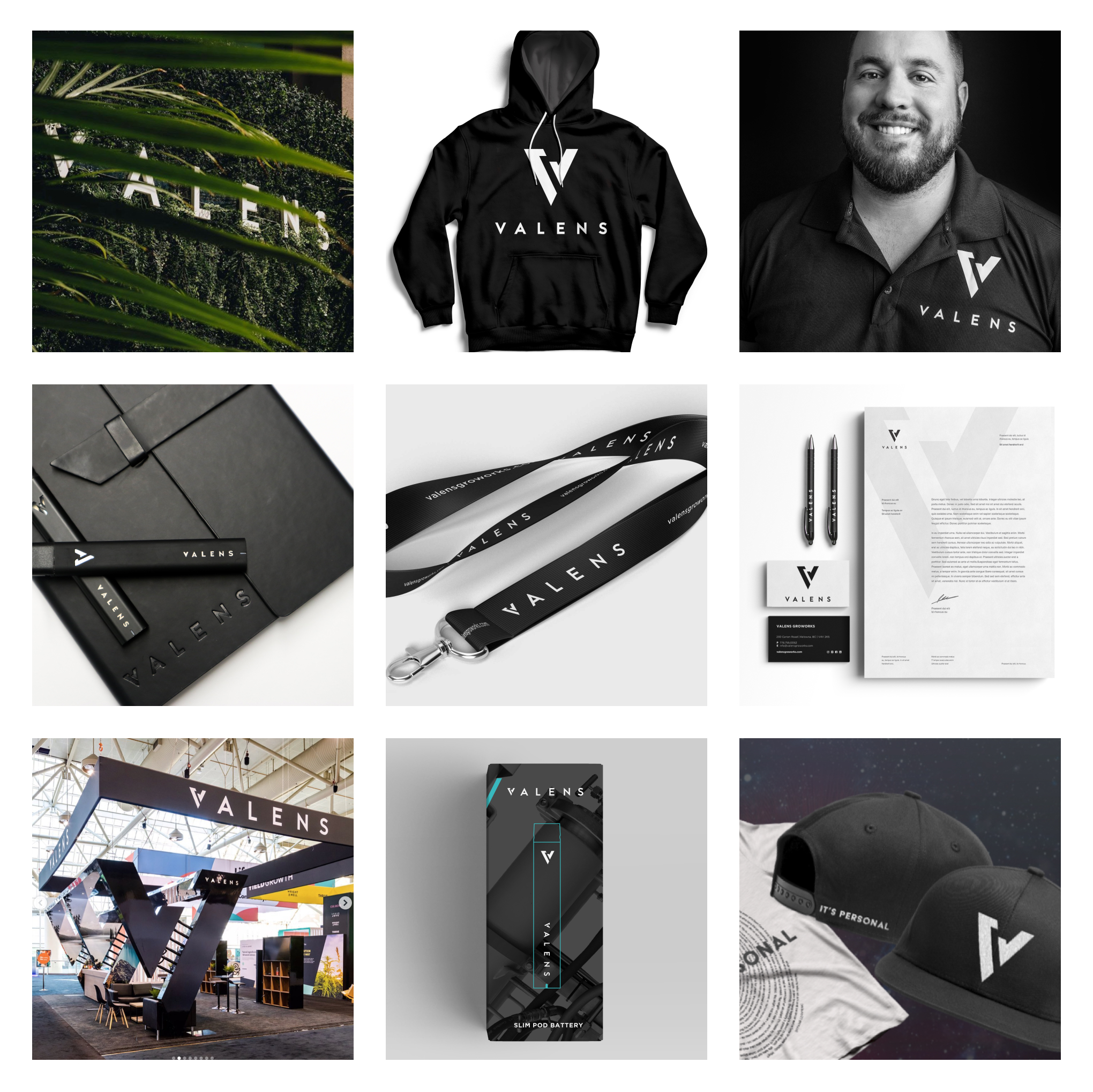 A mockup of the various elements we created for the full Valens brand identity.