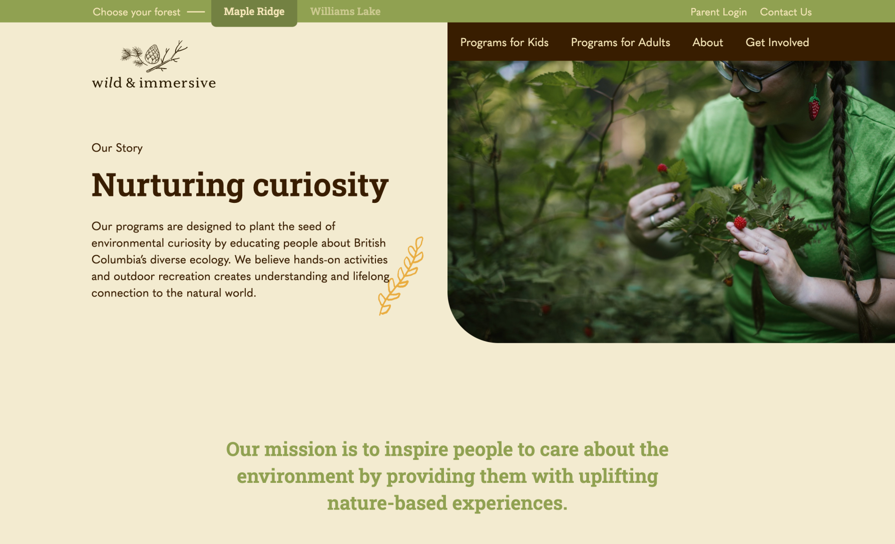 Screenshot of the Wild and Immersive about page